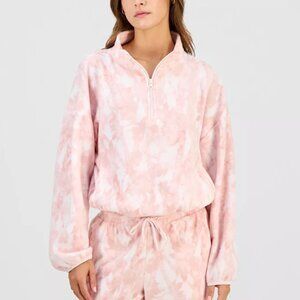 NWT Juniors' Polar Fleece Quarter-Zip Sweatshirt, Medium, Pink Camo